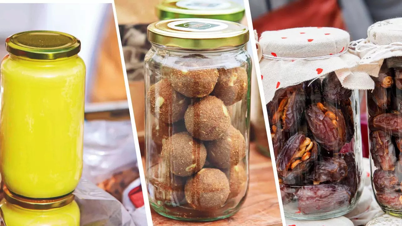 Ghee, laddoos, dates - a variety of healthy snacks are on offer