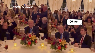 Watch: Embarrassed Barron Trump reacts to Trump and Musk groove to YMCA at Thanksgiving in Mar-a-Lago