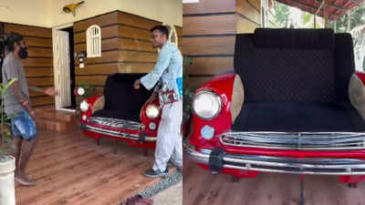 Watch | Man unveils Kerala’s unconventional home design with an Ambassador car and Bajaj scooter turned into decor pieces