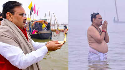 Pics: Rajasthan CM Bhajan Lal Sharma takes holy dip at Maha Kumbh