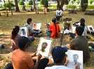 Art students switch to outdoor for portrait sketching practice session