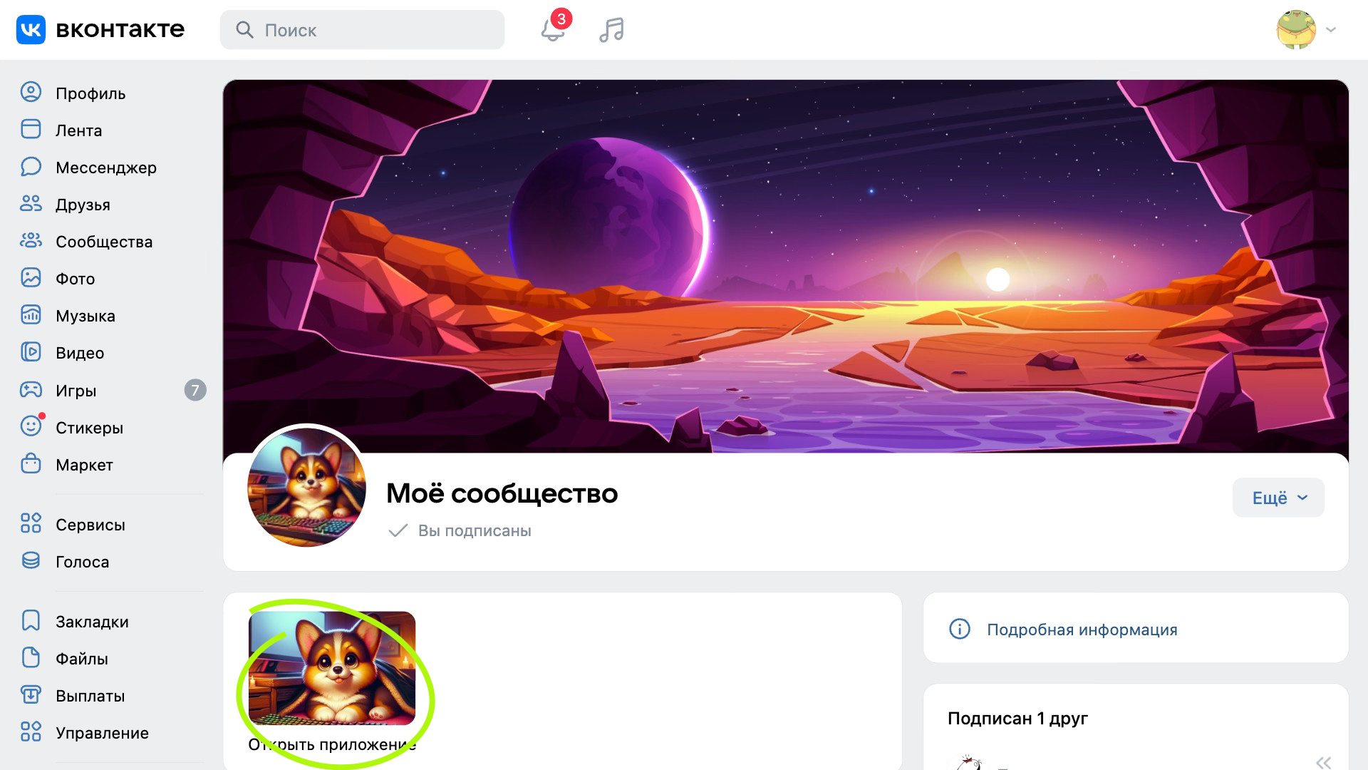 Мини-приложения в сообществе, добавленное как плагин