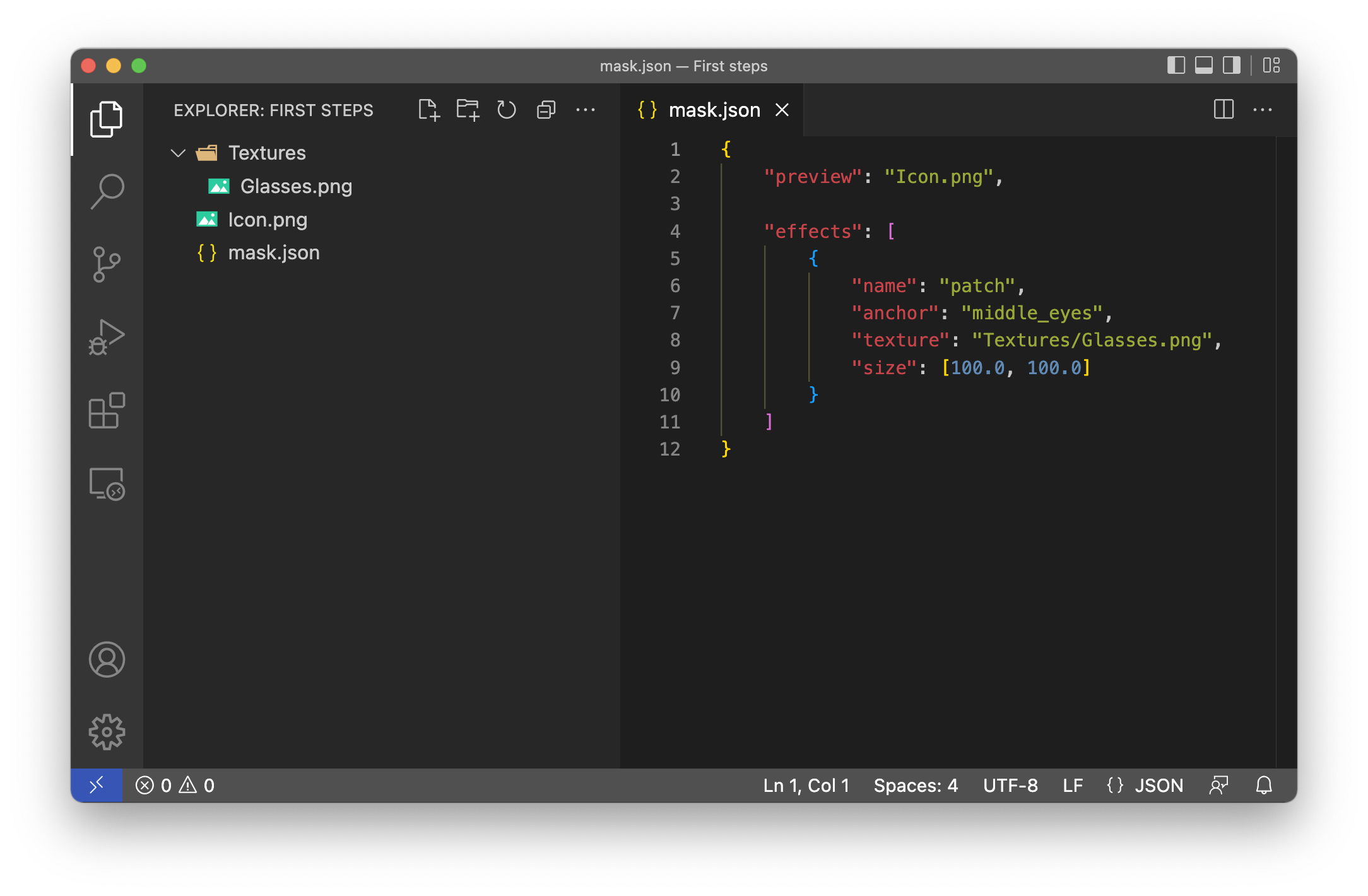 Проект маски в Visual Studio Code