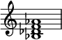 
\relative c' {
  \new PianoStaff <<
   \new Staff \with { \remove "Time_signature_engraver" }
   { \key c \major  \time 6/1
            < bes des f aes >1 \bar "|" }
  >> }
