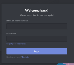 Потвърдете излизането или изтриването, и би трябвало да видите тази форма за влизане. Въведете имейла и паролата от регистрацията си в „Дискорд“. Ако все пак се окаже, че нямате регистрация, можете да използвате връзката Register.