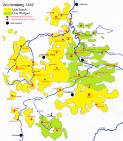 Графство Вюртемберг след подялбата, 1442 г.