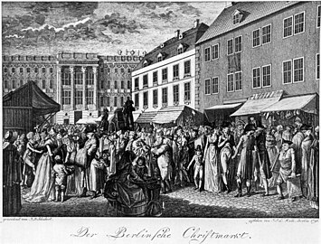 Engraving of the Christmas market at the City Palace in Berlin, Germany, 1796