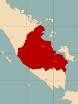 Peta Kerajaan Melayu Jambi, meliputi kawasan sebagian wilayah Riau dan semenanjung Palembang utara.