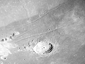 Oblique view from Apollo 17 facing south, and showing both Plinius crater and Plinius Rilles