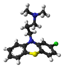 Ball-and-stick model of the chlorpromazine molecule