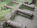 Remains of a post-medieval cannon battery, mounted on a medieval town wall, although without carriages.