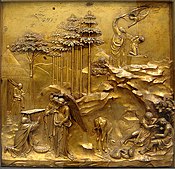 Lorenzo Ghiberti, het Offer van Isaac, paneel op de deuren van het Baptisterium in Florence