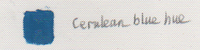 A sample swatch of cerulean blue hue oil paint. "Hue" in this instance means that other pigments have been used to mimic the color of oil paint that contains the original pigment.