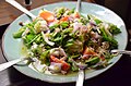 Thai yam takhrai kung sot (ยำตะไคร้กุ้งสด), a salad (yam) made with prawns and finely sliced fresh lemongrass