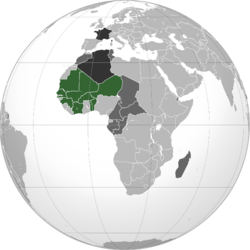 Ranskan Länsi-Afrikka (tummanvihreällä) toisen maailmansodan jälkeen.