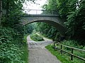 Beginn des Radwegs nördlich des Bf. Schee, Abzweig der Trasse (rechts) von der Strecke nach Hattingen (links)