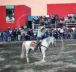 A charro with a lariat at a horse show in Pachuca northwest of Puebla, Mexico, October 2009