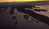 Eroded volcanic strata at Isle Royale in Michigan