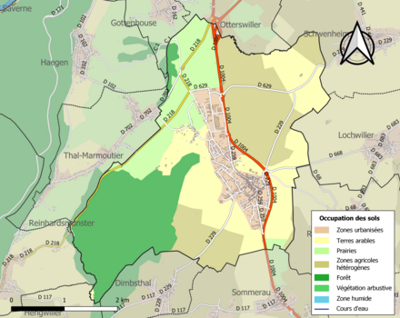 Carte en couleurs présentant l'occupation des sols.