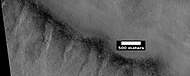 Possible backwash channels that may have been created by a tsunami, as seen by HiRISE under HiWish program