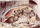 Illustration de Cerbère par William Blake (XVIIIe siècle).