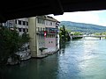 Olten von der Holzbrücke mit Wasserhöchstständen