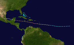 Parcours de l'ouragan Dean