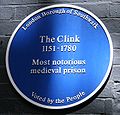 the Blue plaque where The Clink stood.