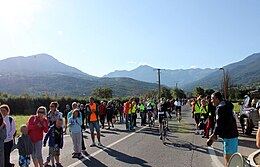 Photo couleur du public qui acclame les triathlètes