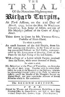 Première page de la brochure intitulée Le Procès du fameux voleur de grand chemin, Richard Turpin.