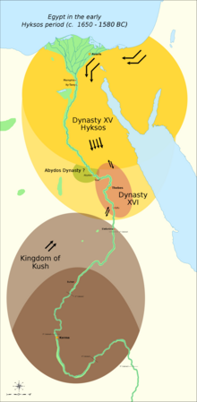 The political situation in the Second Intermediate Period of Egypt (c. 1650 — c. 1550 BC).