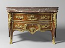 Rococo commode; 1730–1745; spruce, oak, violet, rosewood, coniferous, gilt-bronze ornaments, copper, and marble; height: 82 cm; Rijksmuseum (Amsterdam, the Netherlands)