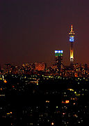 The Johannesburg skyline at night.