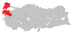 Location of مغربی مرمرہ علاقہ West Marmara Region