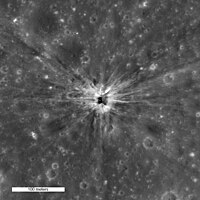 The crater created by the S-IVB's impact, as photographed by the Lunar Reconnaissance Orbiter, 2010