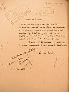 Lettre manuscrite de 1937 signée de Gérard Bauër.