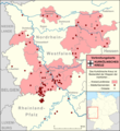 Verbreitungskarte Kurkölnisches Kreuz nach der Liste der Wappen mit dem Kurkölnischen Kreuz