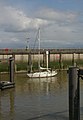 2012-12-08 A boat sails into the lock of Cardiff Bay.