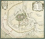 Fransk belägring av den tyska fästningen Philippsburg 1734, där utanverken består av redutter och lynetter.