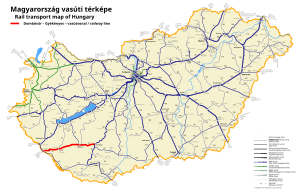 ドンボーヴァール - ジェーケーニェシュ線の路線図