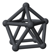 Nine dark gray spheres connected by cylinders of the same color forming a convex shape