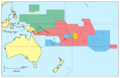 Colonies en 1914 (françaises en bleu, allemandes en vert, britanniques en rose, américaines en orange)