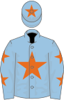 Light blue, orange star, orange stars on sleeves, orange star on cap