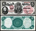 1875-ös szériájú United States Note 5 dolláros államjegy.