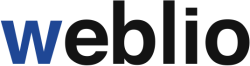 Lowercase text logo of Weblio with W made blue and the remaining letters black