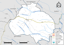 Carte en couleur présentant le réseau hydrographique de la commune