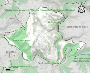 Carte des ZNIEFF de type 1 sur la commune.