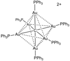 Il cluster [Au6C(PPh3)6]2+ ha un legante μ6-C, anche se in genere nella formula non è usata la designazione 'μ'.