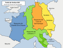 Carte de l'Europe après le traité de Verdun de 843