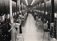 Photograph of calutron operators at Oak Ridge during the Manhattan Project